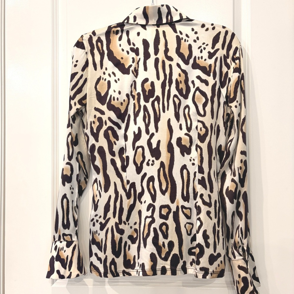 Cache Leopard Twist Front Blouse Size Large Brown Tan Animal Print Long Sleeve - Picture 5 of 10